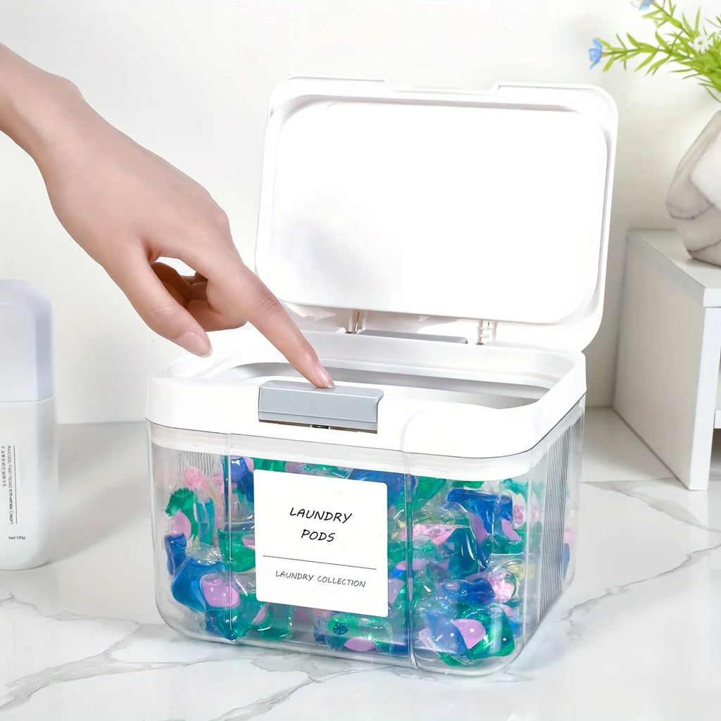 Laundry Pod Container with Lid Sealed Pop Up Large Capacity Organizer Box