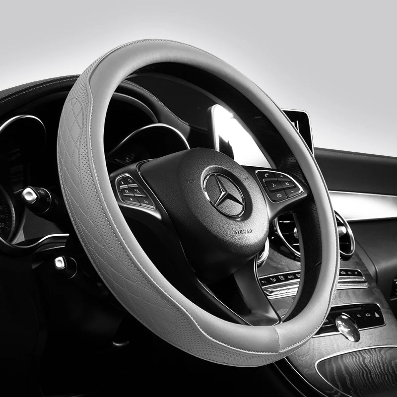 Nappa Leather Steering Wheel Cover 15 Inch Non Slip Breathable Universal Car Cover