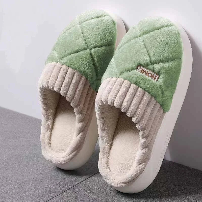 Quilted Plush Slippers Women Cozy Winter Soft Indoor Anti Slip House Shoes