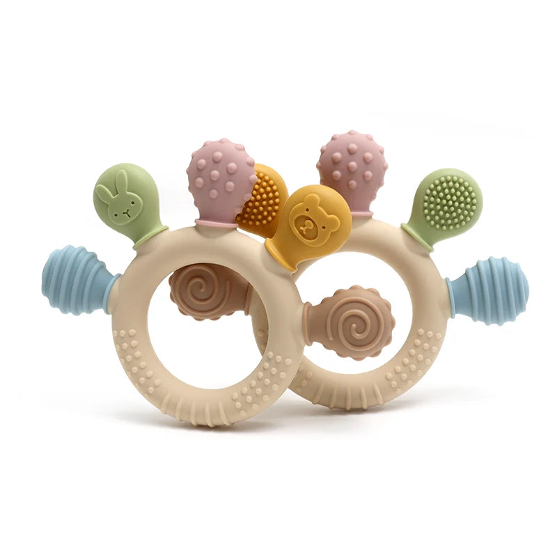 Multicolor Silicone Baby Teether Ring Chew Toy for 0–12 Months Sensory Gum Relief