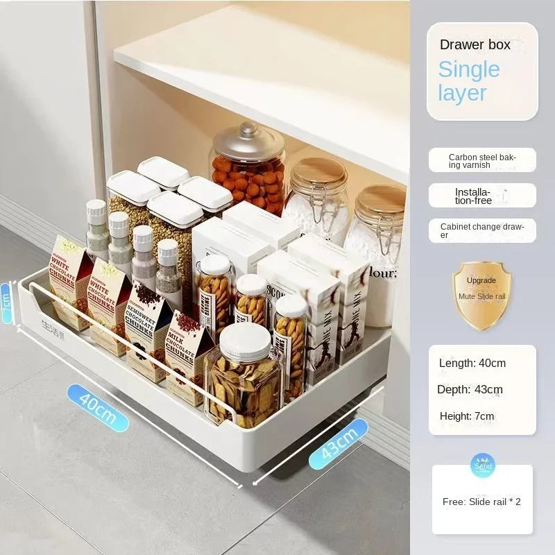 Pull Out Kitchen Storage Rack Sliding Drawer Spice Organizer Shelf Cabinet Tray