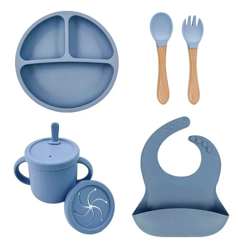 Silicone Baby Feeding Set Suction Plate Bowl Straw Cup