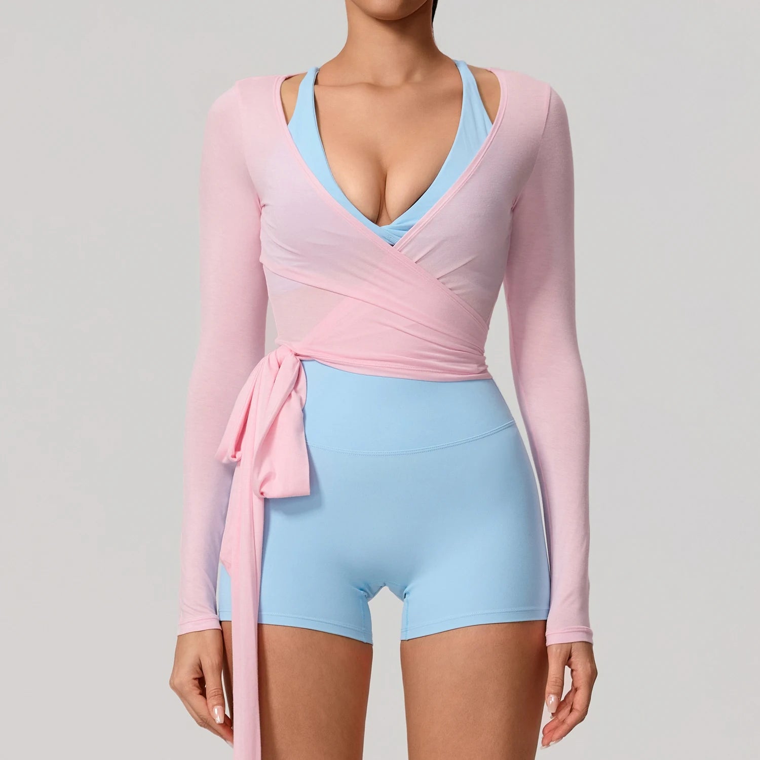 Women Yoga Shirt Long Sleeve Sports Top Quick Dry Breathable Gym Pilates Dance Wrap Top