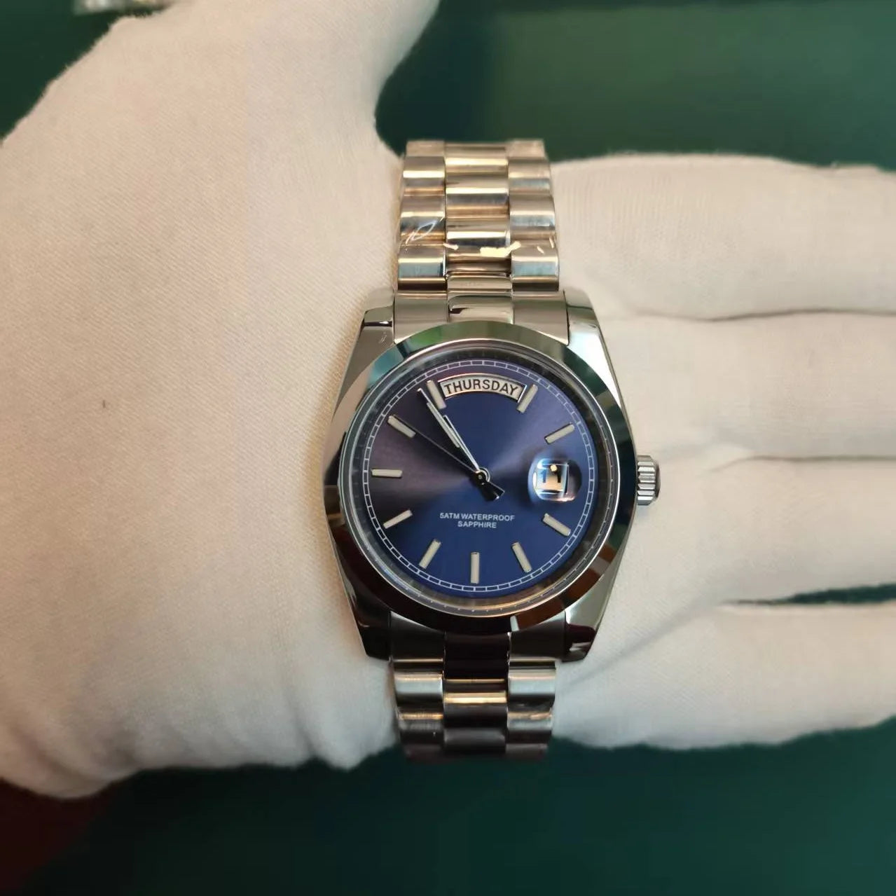 36MM Sapphire Quartz Watch for Men 50M Waterproof Steel Wristwatch