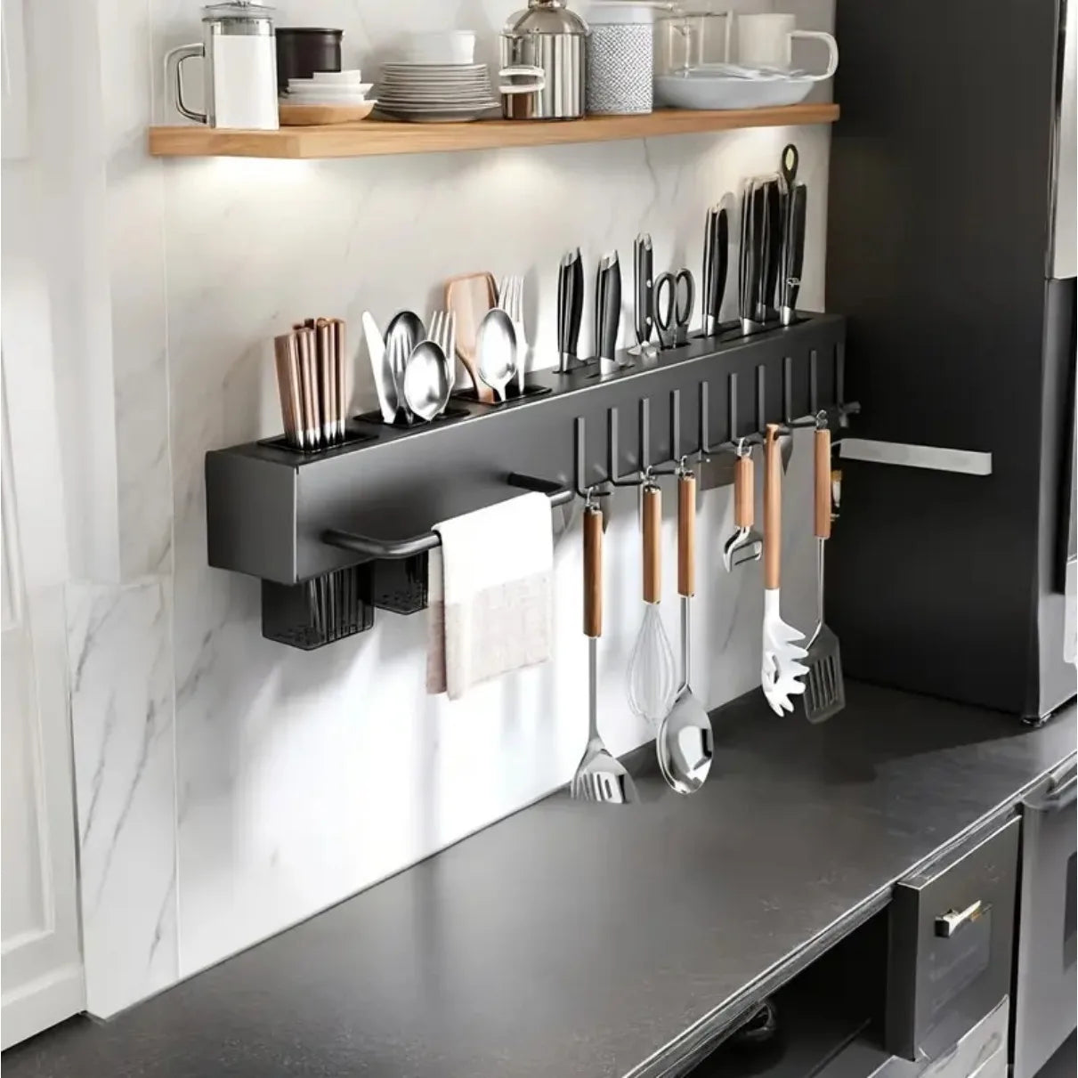 Wall Mounted Kitchen Organizer Carbon Steel No Drill Knife Rack Storage