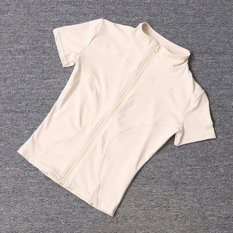 Women’s Slim Fit Full Zip Yoga Shirt Quick Dry Short Sleeve Training Top