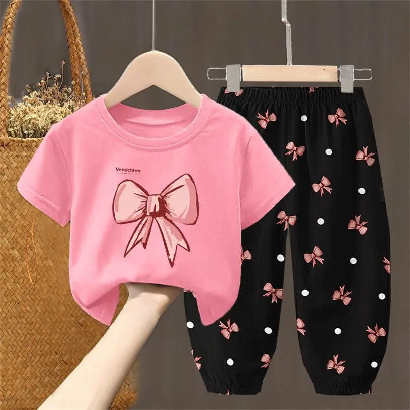 Toddler Girls Summer T-Shirt and Pants Set Cute Kids Two Piece Outfit
