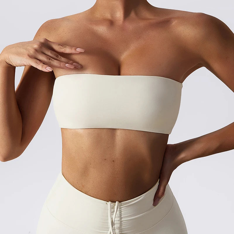 Women Strapless Sports Bra Seamless Tube Top Fitness Yoga Workout Bra