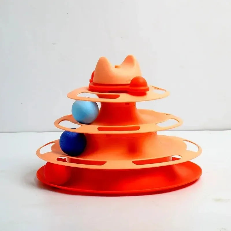 Four Layer Cat Rotating Ball Tower Toy with Feather Stick