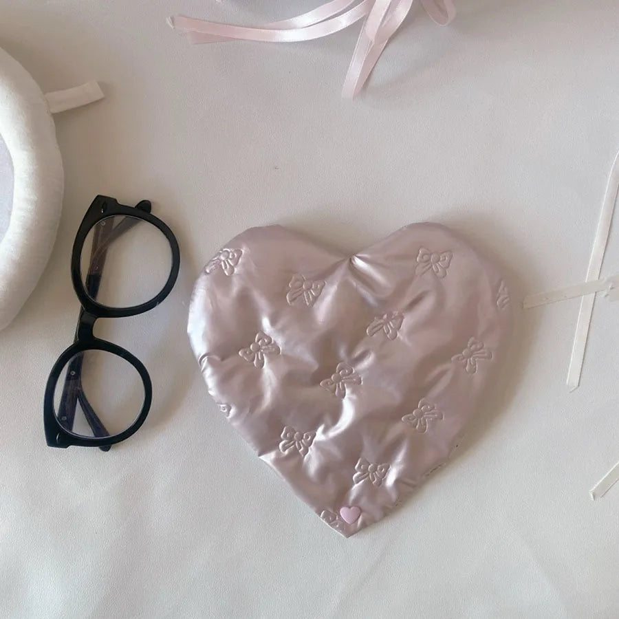 Pink Bow Heart Glasses Pouch PU Leather Eyewear Case