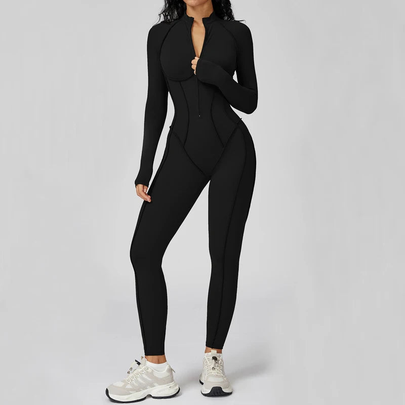 Women Zip Up Athletic Romper Onesie Workout Jumpsuit