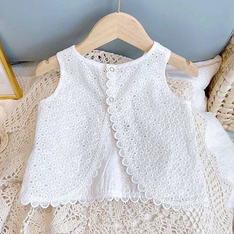 Girls Summer Lace Sleeveless Top and Shorts Set