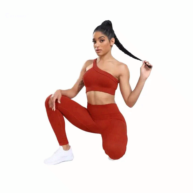 Women’s Seamless Ribbed Yoga Set Unpadded Sports Bra and Leggings