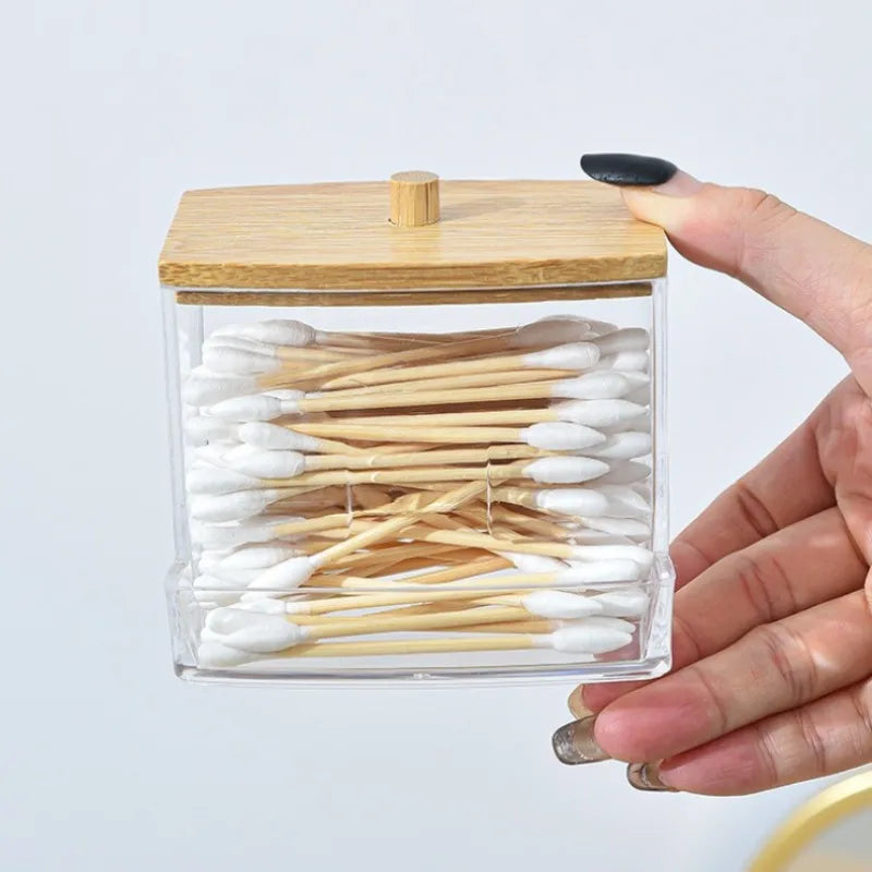 Cotton Swab Storage Box with Bamboo Lid