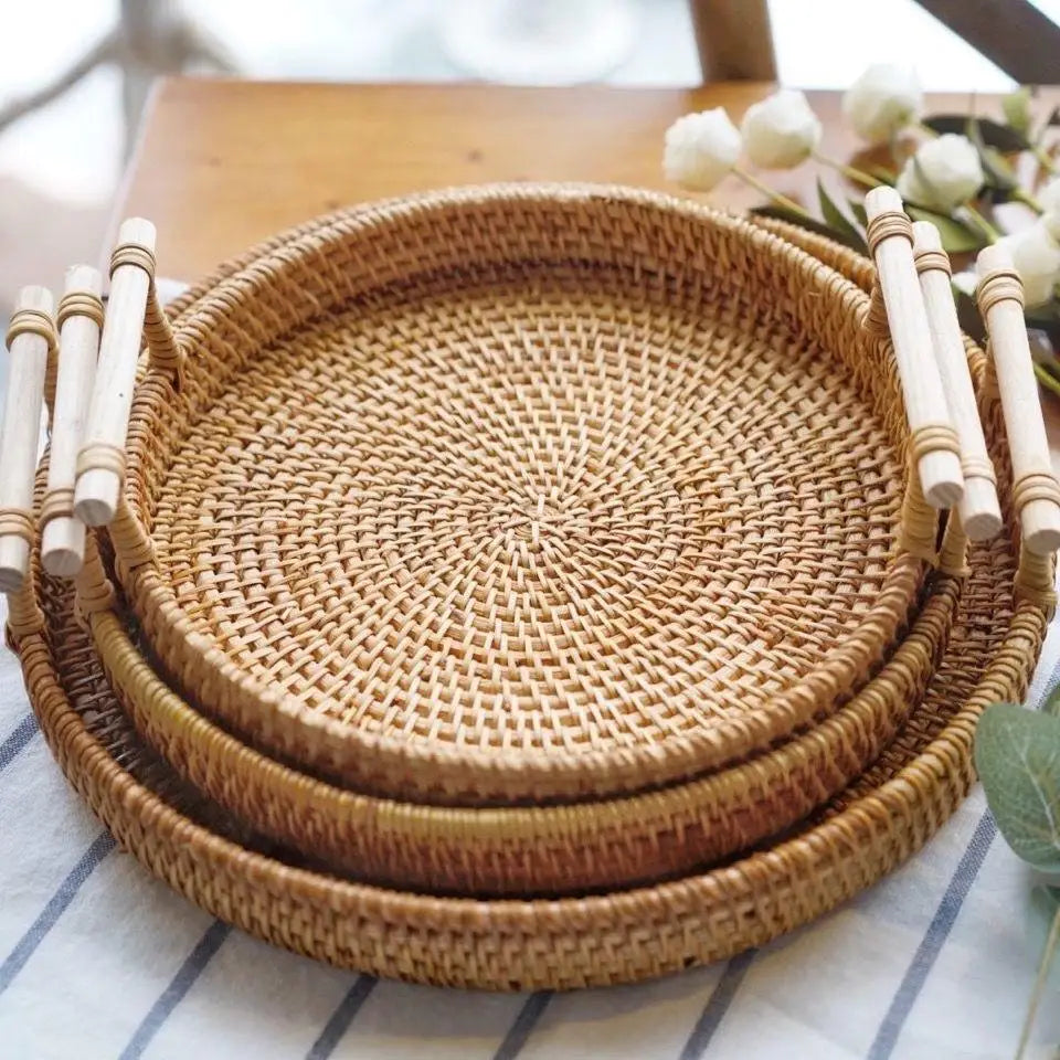 Rattan Tray with Lid Food Storage Basket Kitchen Organizer Eco Friendly