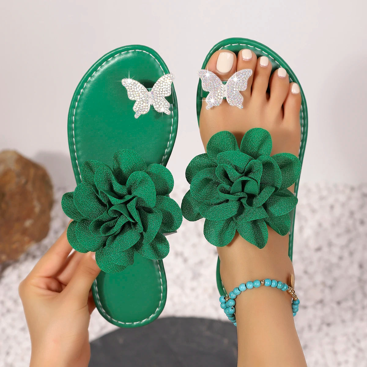 Women’s Flower Open Toe Beach Slippers Comfortable Summer Flat Sandals