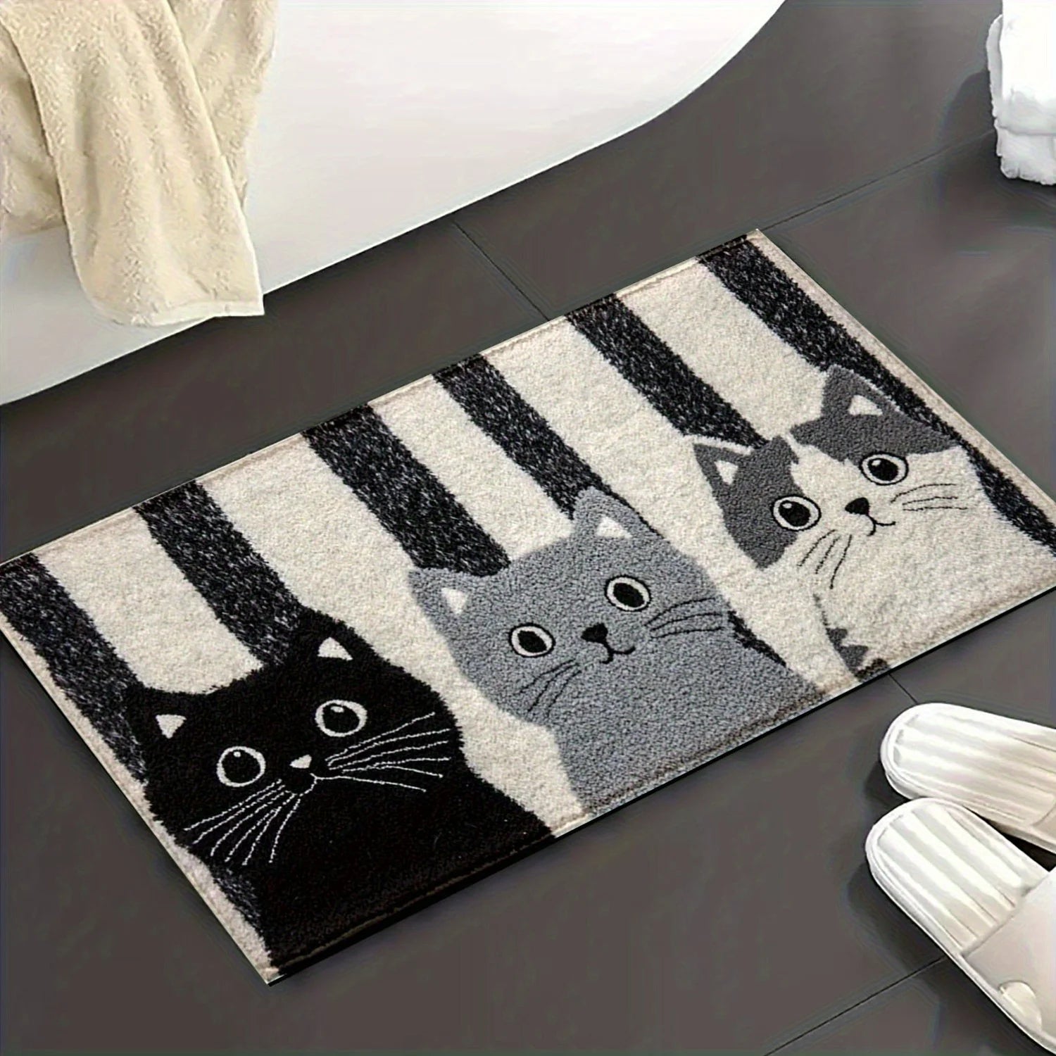 Cartoon Cat Striped Doormat Waterproof Soft Floor Mat Bedroom Rug
