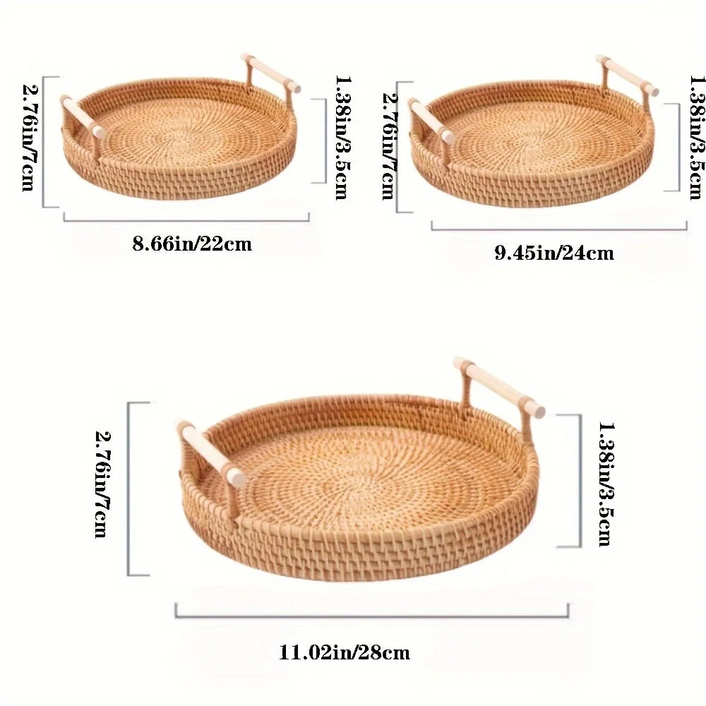 Rattan Tray with Lid Food Storage Basket Kitchen Organizer Eco Friendly