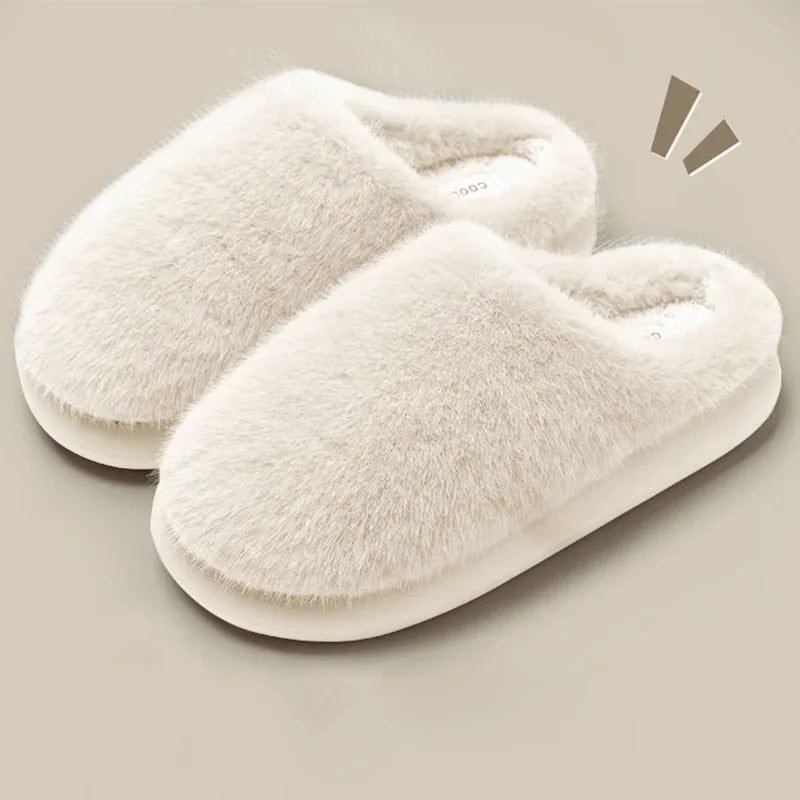 Women Faux Fur Warm House Slippers Non Slip Plush Indoor Shoes