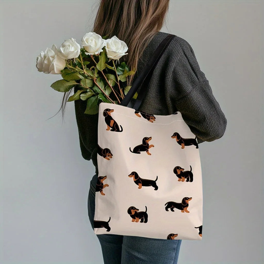 Dachshund Print Tote Bag Large Capacity Reusable Shoulder Shopping Bag