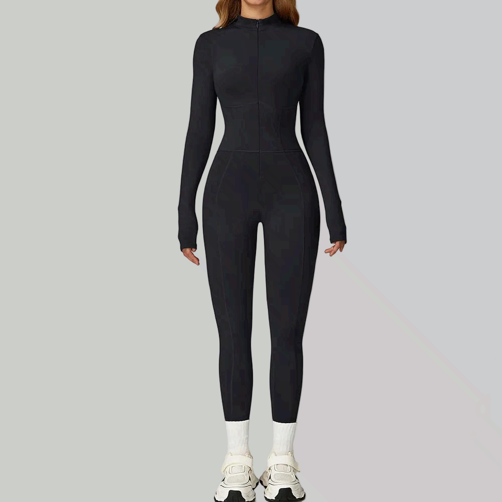 Women Winter Sports Jumpsuit Fleece Warm Fitness Bodysuit Long Sleeve Gym Outfit
