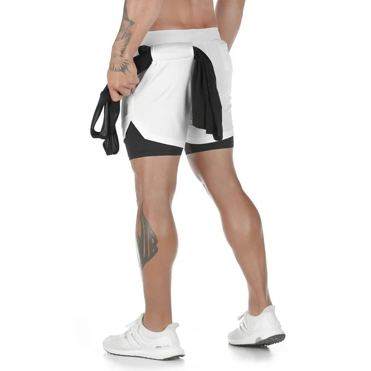 Men 2-in-1 Camo Running Shorts Quick Dry Gym Fitness Training Sports Shorts