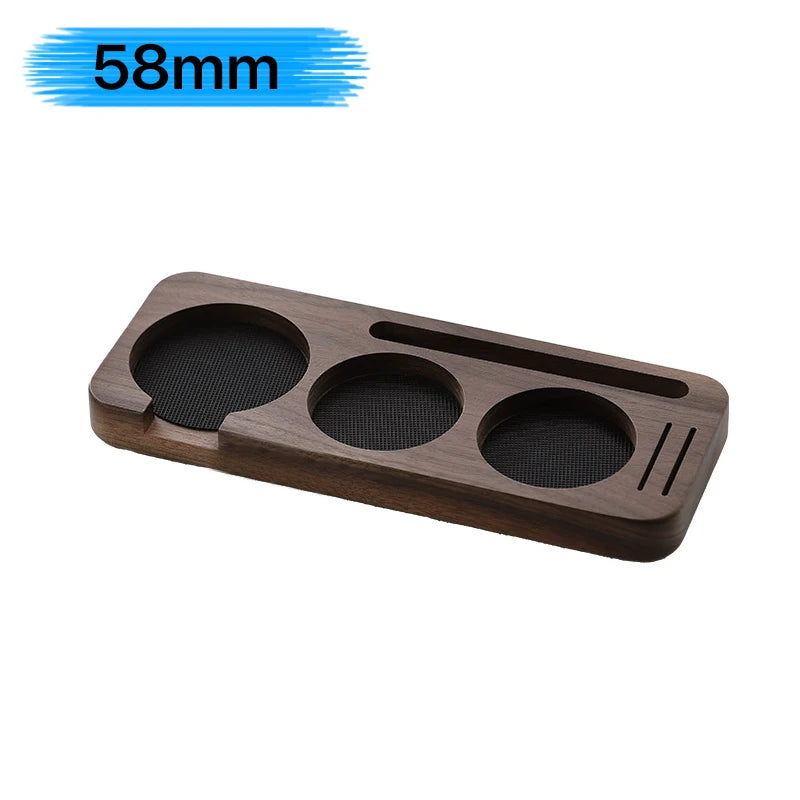 Espresso Tamper Mat Station Walnut Wood Portafilter Holder for 51 54 58mm