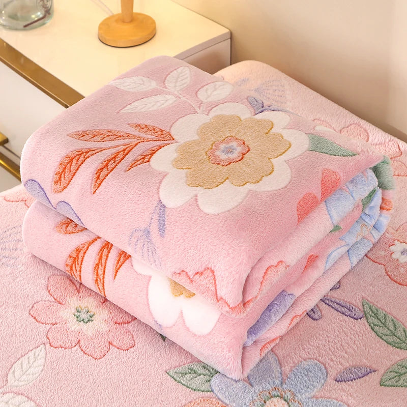 Floral Fleece Blanket Warm Plaid Sofa Throw Travel Shawl Bedspread
