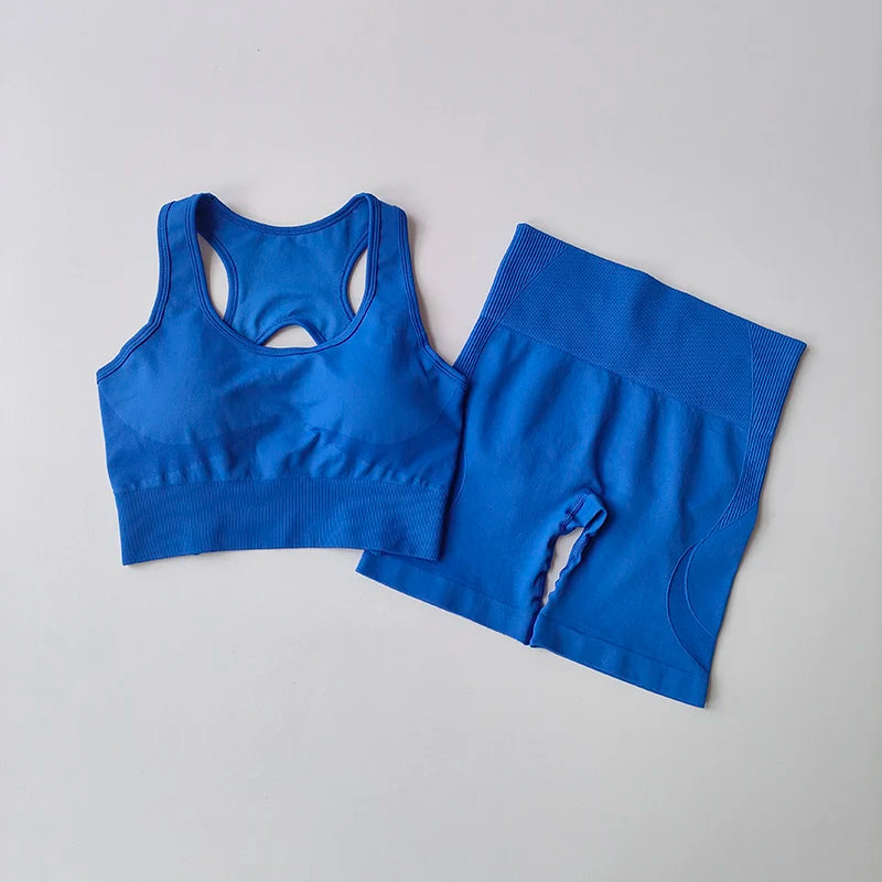 Seamless Yoga Set Women Bra Shorts High Waist Scrunch Butt Gym Outfit Fitness Set