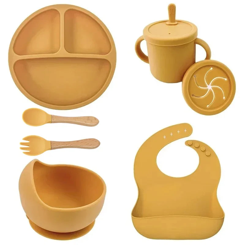 Silicone Baby Feeding Set Suction Plate Bowl Straw Cup