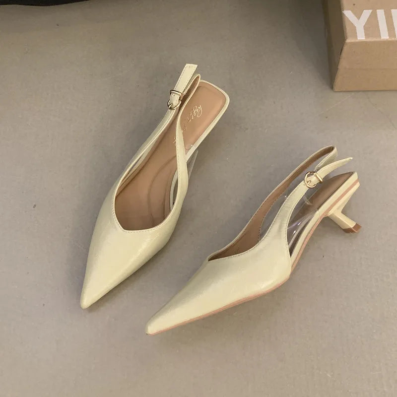 Women Pointed Toe Slingback Sandals Low Heel Elegant Summer Dress Shoes