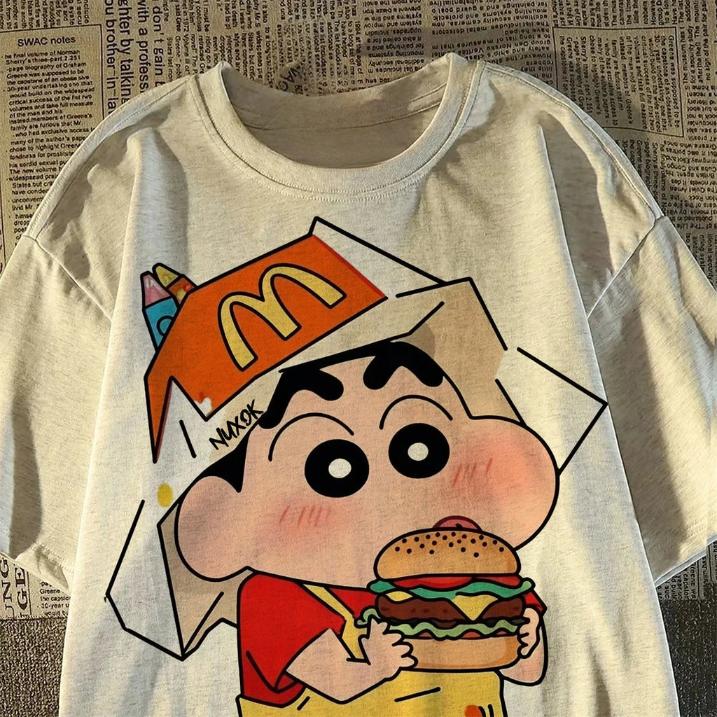 Women Crayon Shin Print Oversized T Shirt Y2K Harajuku Casual Streetwear Top