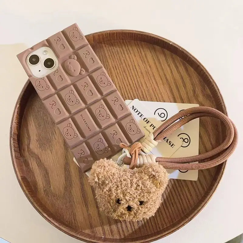 3D Chocolate Rilakkuma Cute Bear Wrist Strap iPhone Case