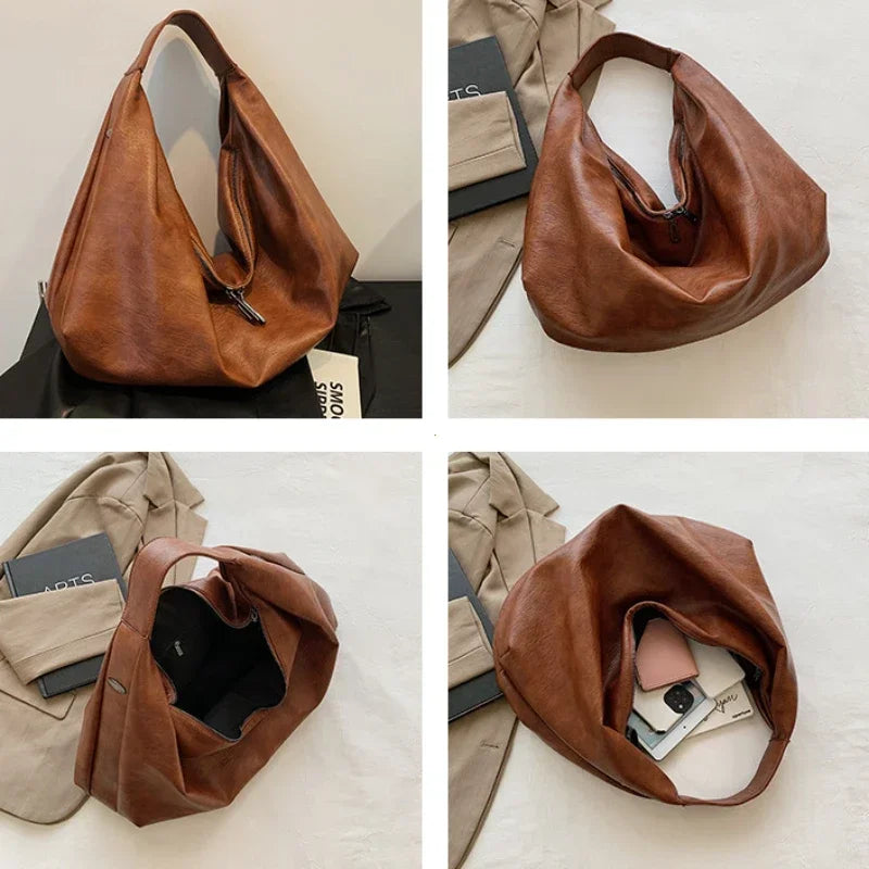 Women Large Black Hobo Shoulder Bag Soft Leather Tote Crossbody Travel Handbag