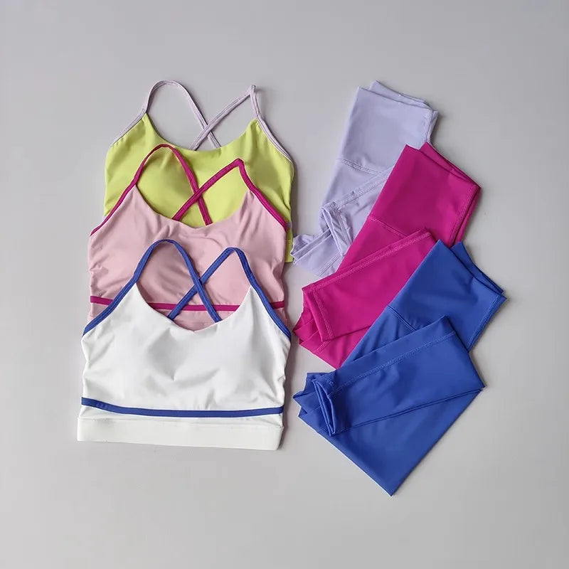 Women Yoga Set Sports Bra High Waist Leggings Gym Fitness Workout Set