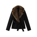 Women Faux Fur Patchwork Cropped Jacket Loose Fit Winter Warm Coat Streetwear