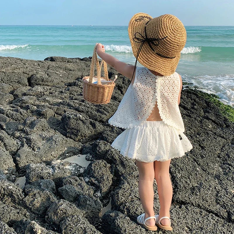 Girls Summer Lace Sleeveless Top and Shorts Set