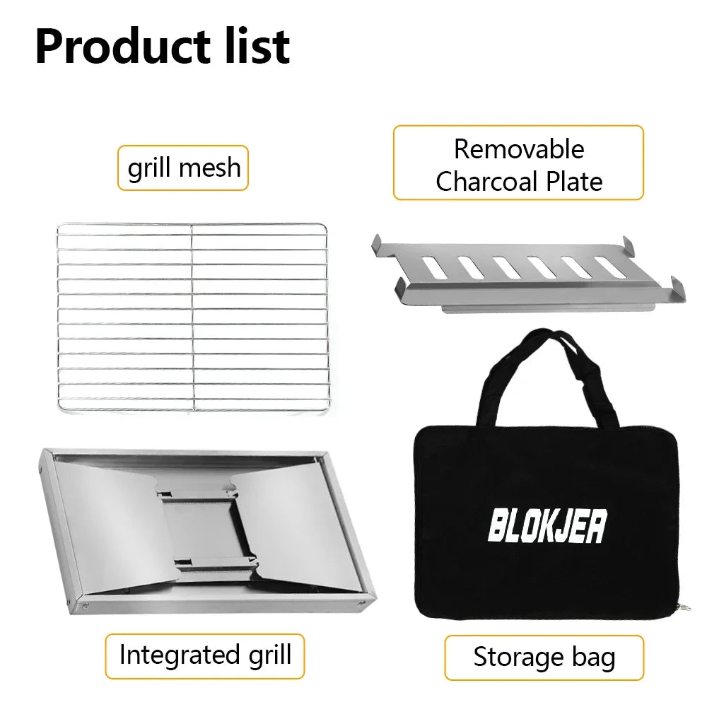 304 Stainless Steel Folding BBQ Grill Portable Outdoor Camping Firewood Stove with Carry Bag