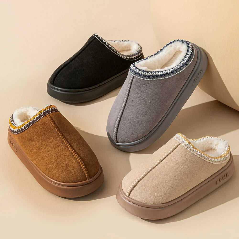 Fluffy Winter Slippers Women Plush Warm Indoor Shoes Anti Slip Soft Home Slippers Unisex Cozy House Slides