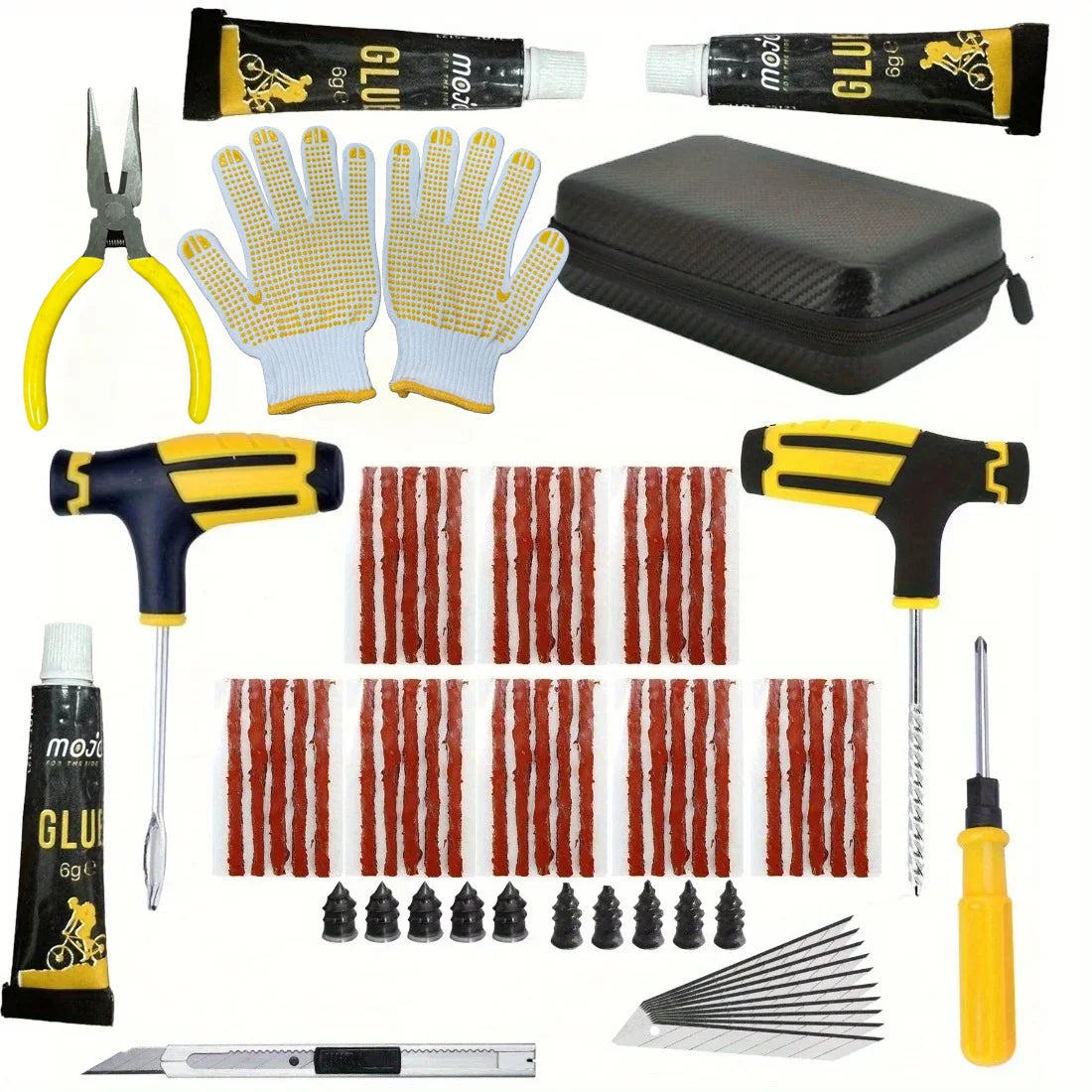 Emergency Tire Repair Kit – Car Puncture Fix Tool Set with Rubber Strips & Glue