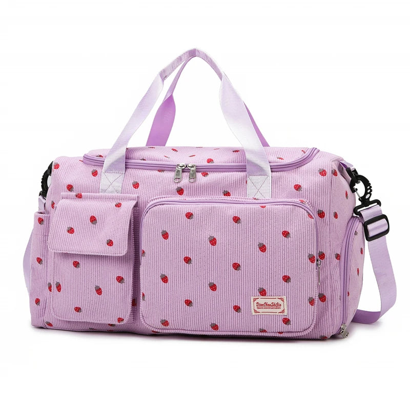 Corduroy Travel Tote Bag with Shoe Compartment