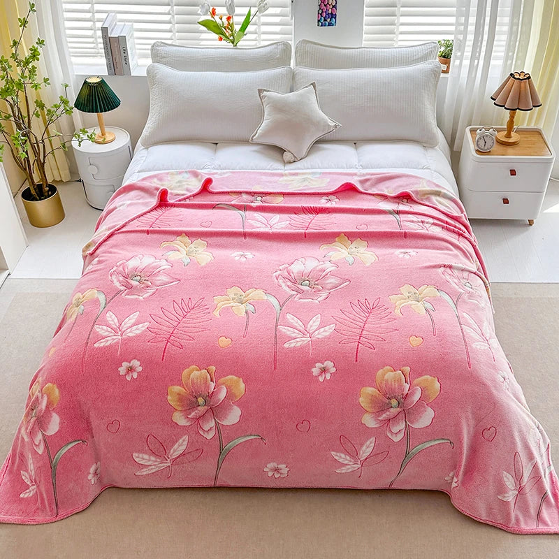 Floral Fleece Blanket Warm Plaid Sofa Throw Travel Shawl Bedspread
