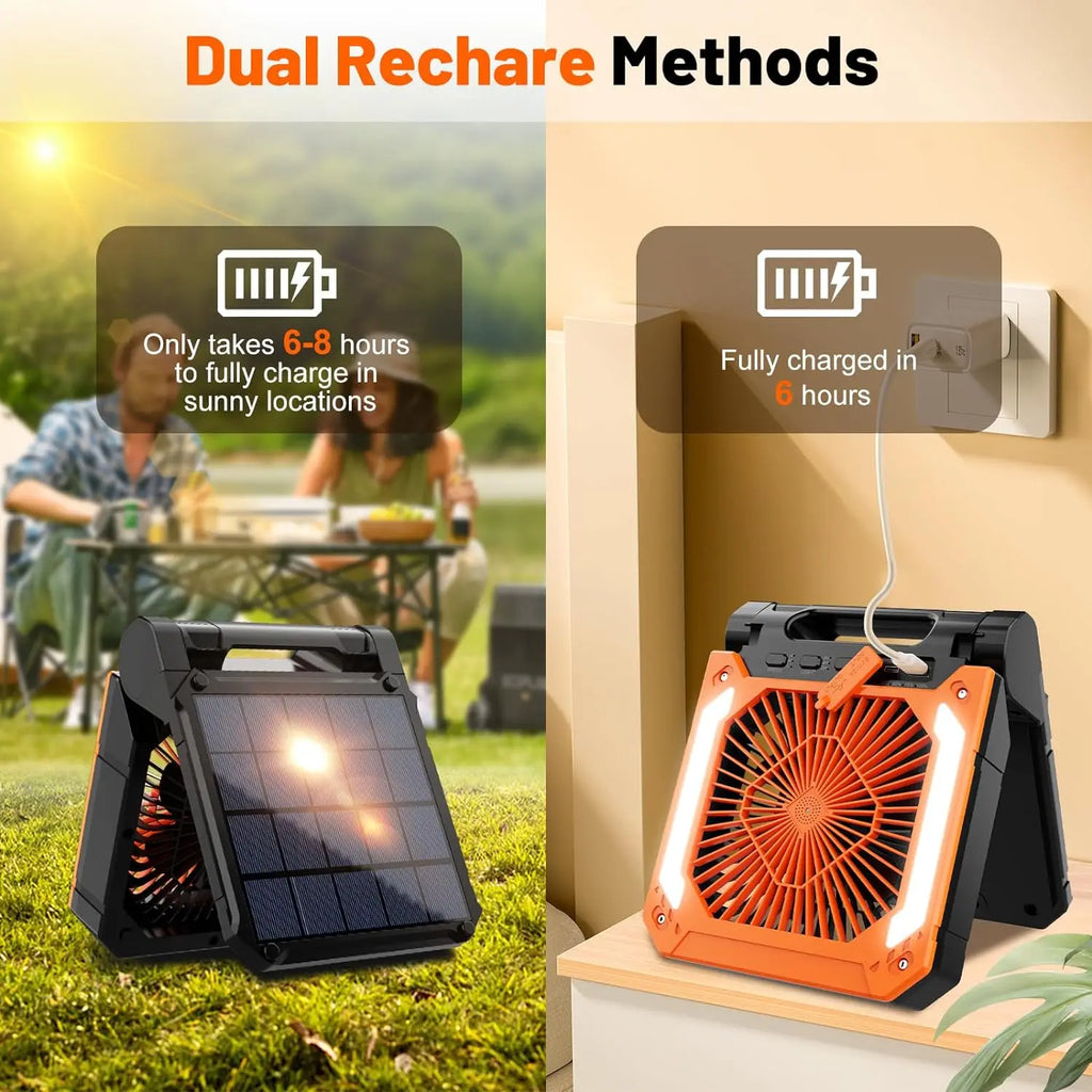 Portable Camping Fan with LED Lantern – Rechargeable Outdoor Fan for Tent, Hiking and Emergency Use