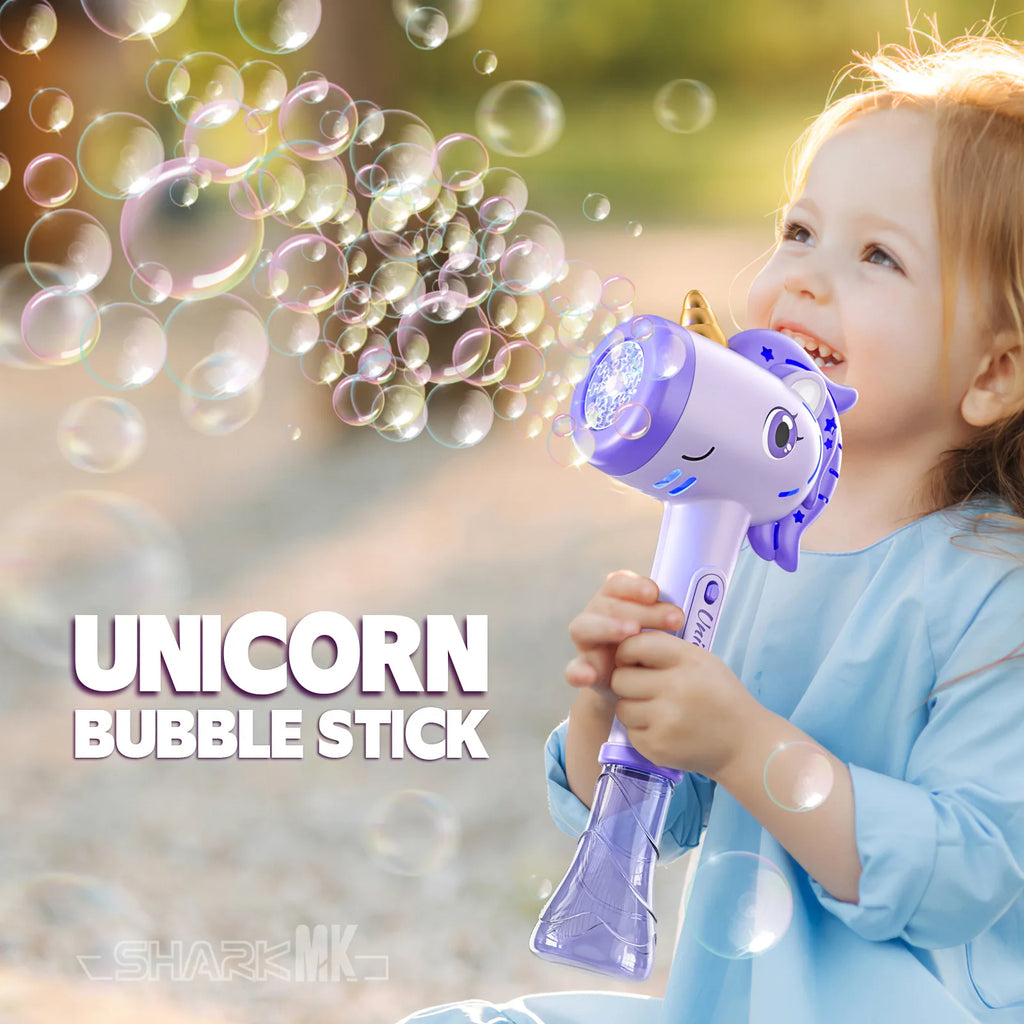Unicorn Bubble Gun Electric Bubble Machine with Lights Automatic Soap Blower Toy for Kids Party Outdoor Fun