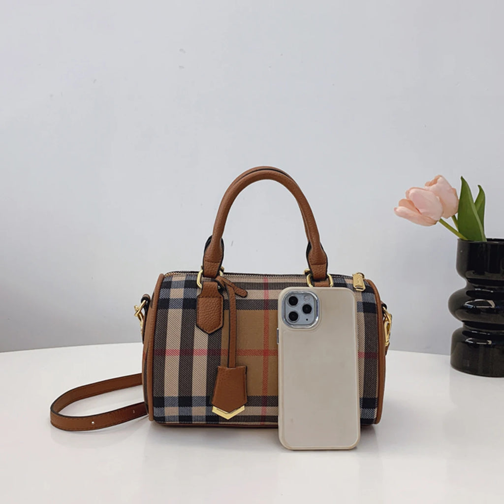 Large Capacity Plaid Shoulder Tote Bag PU Crossbody Bag with Adjustable Strap