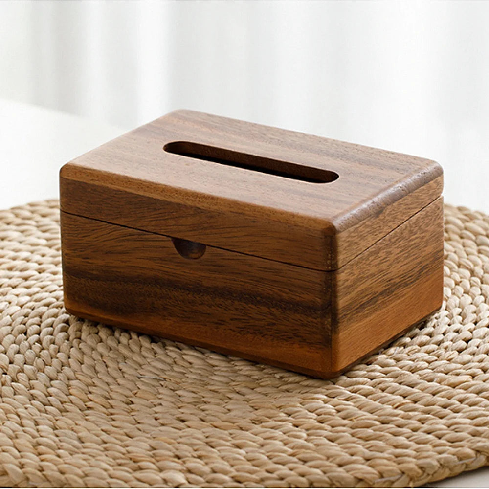 Black Walnut Wooden Tissue Box Holder Dining Table Paper Dispenser Container