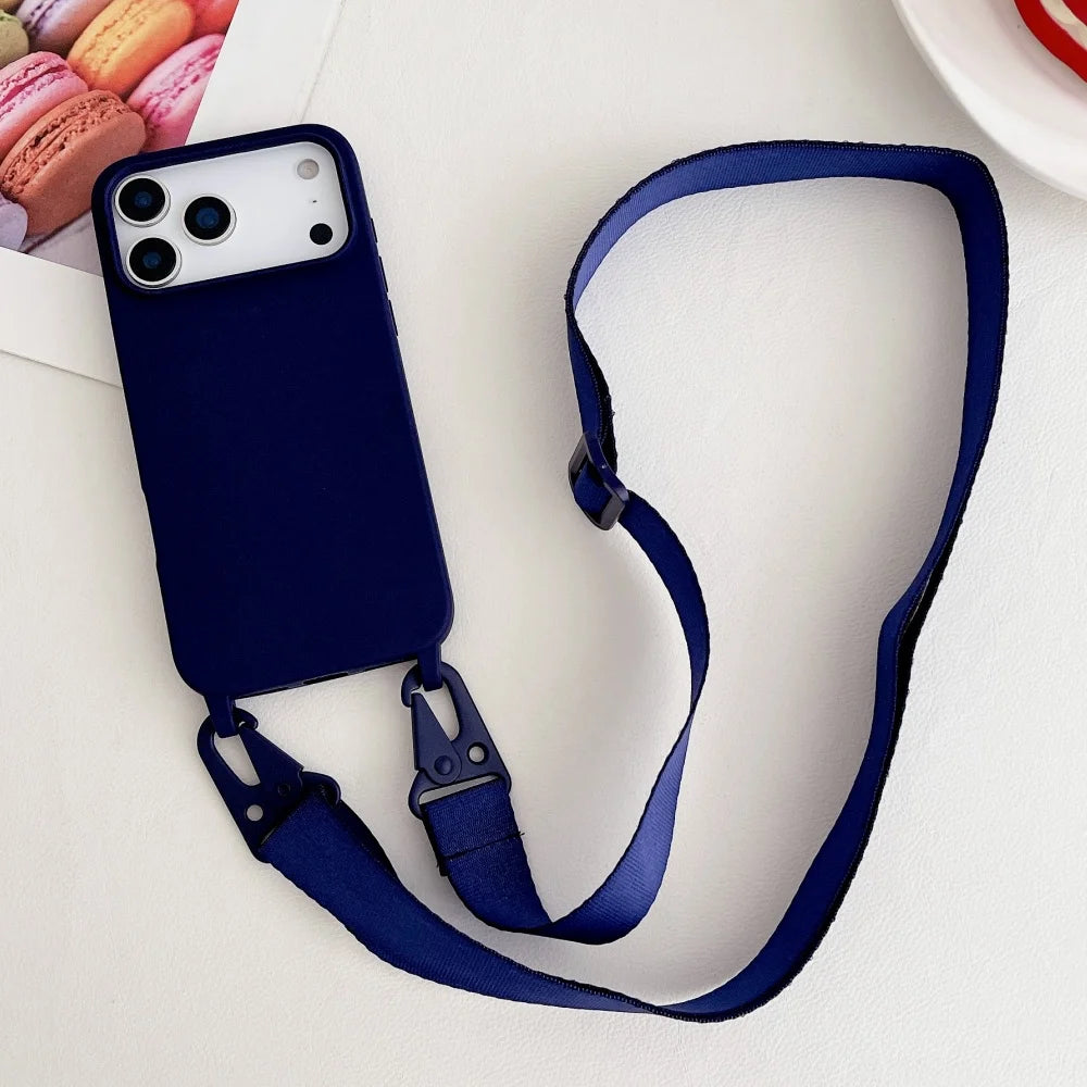 Crossbody Lanyard Matte Silicone Shockproof iPhone Case