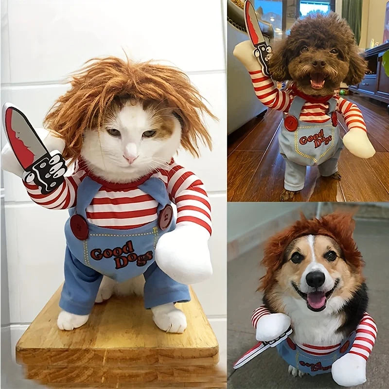 Halloween Funny Doll Pet Costume with Wig for Dogs and Cats