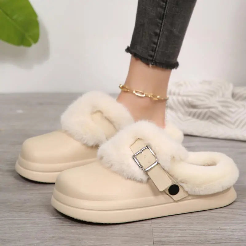 Women Furry EVA Clogs Thick Sole Warm Plush Winter Slippers