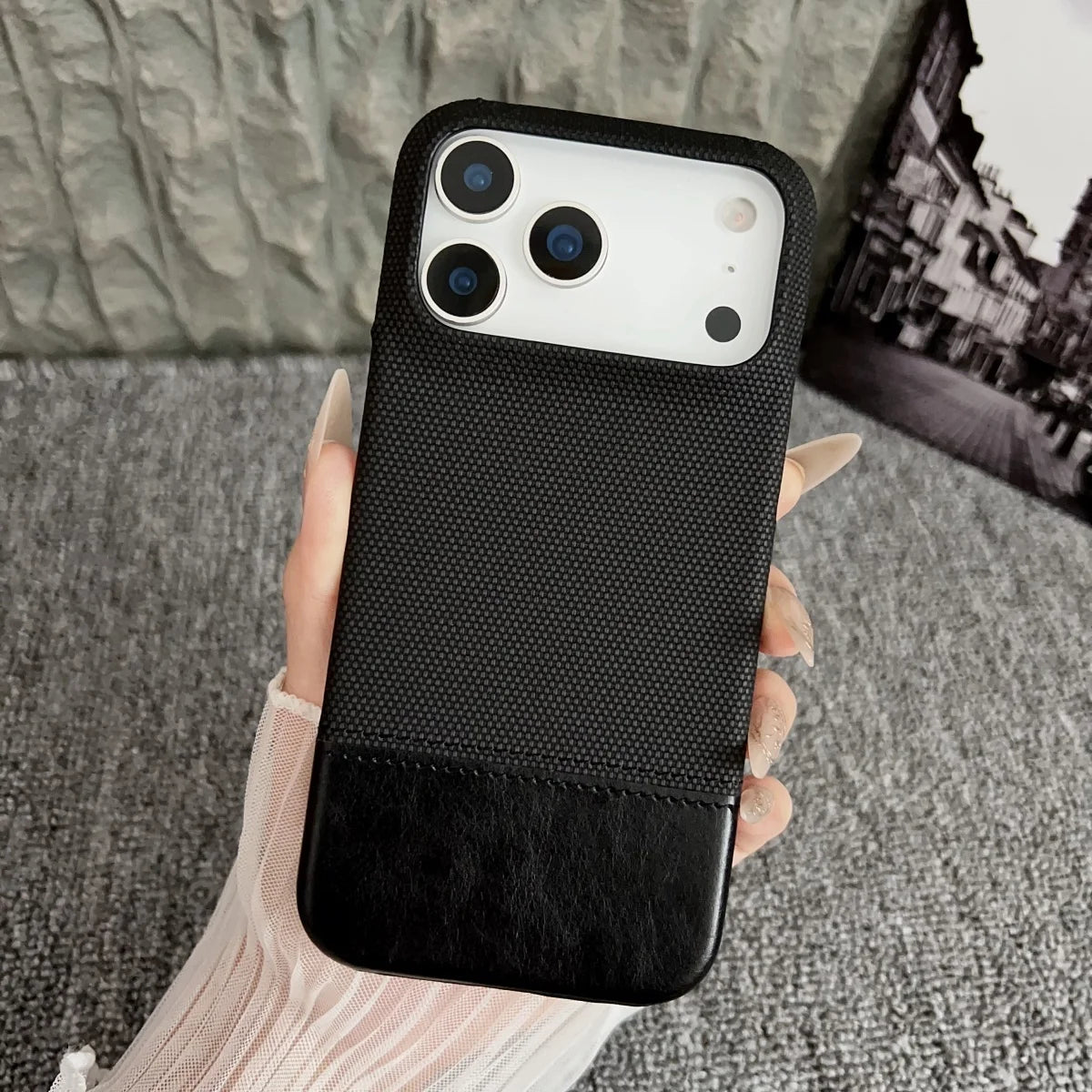 Business Splice Leather Nylon Fabric iPhone Case